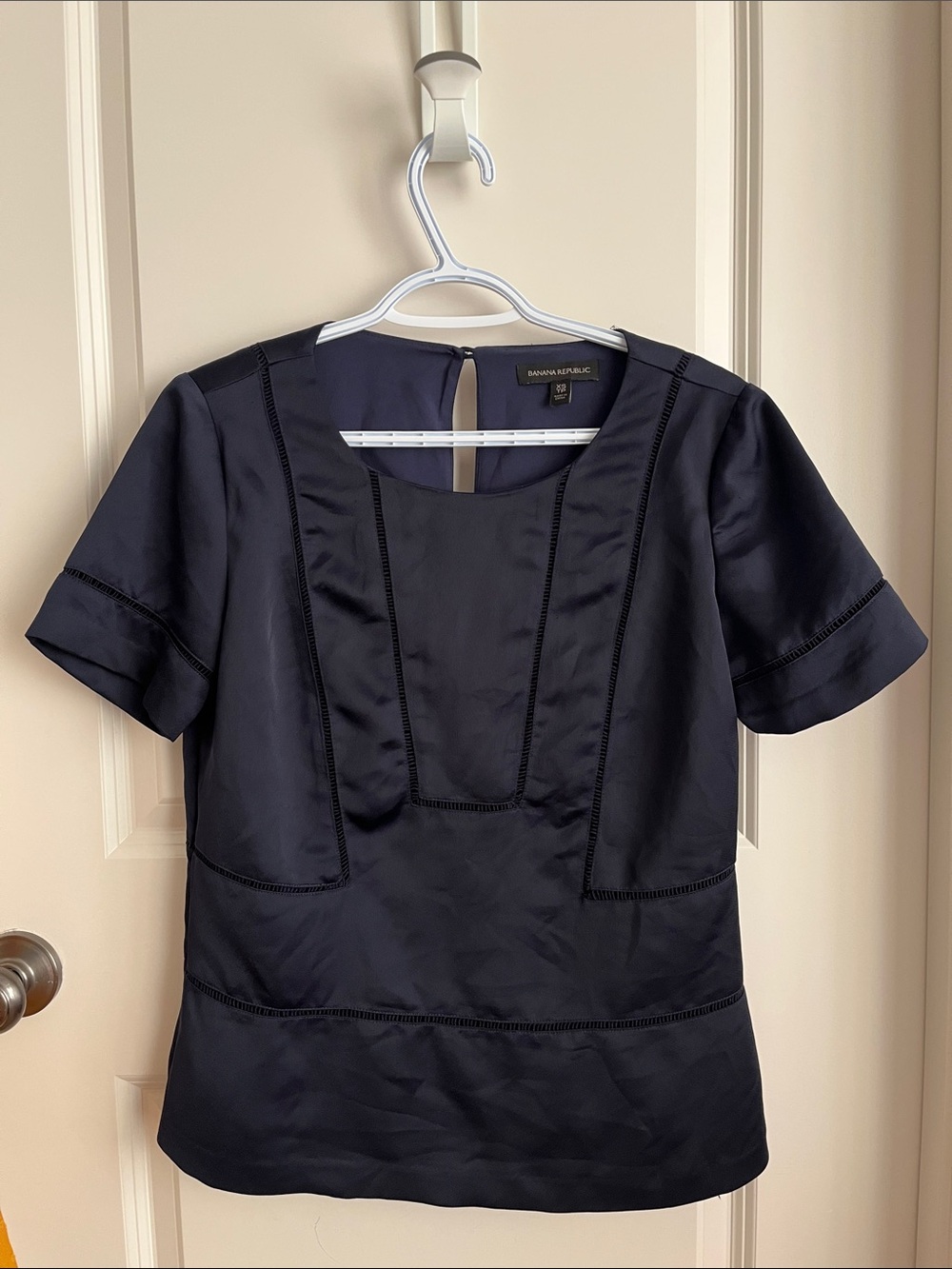 Banana Republic Navy Short Sleeve Satin Blouse